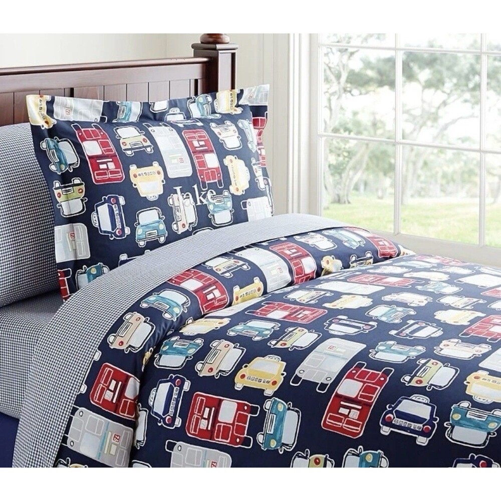 Pottery Barn Kids Twin Size Duvet Cover Cars Vehicle Kidcore Room Decor Colorful